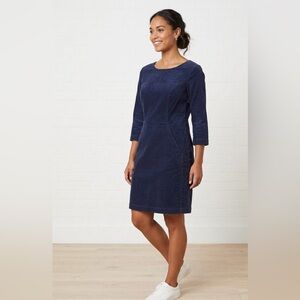 Boden Size 14R Hannah Corduroy Shift Dress Navy Nautical Quiet Luxury